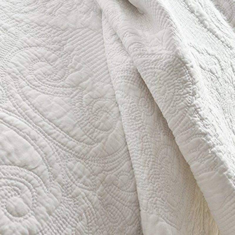 Valkoinen Vintage Kukkapeittosetti Queen-size-peittosetti (white Paisley)