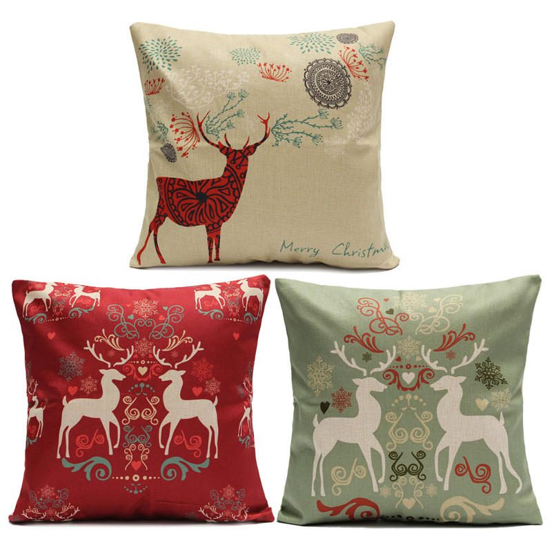 Vintage Christmas Series Deer Throw Tyynyliina Pellava Puuvillainen Neliön Sohvatyynynpäällinen