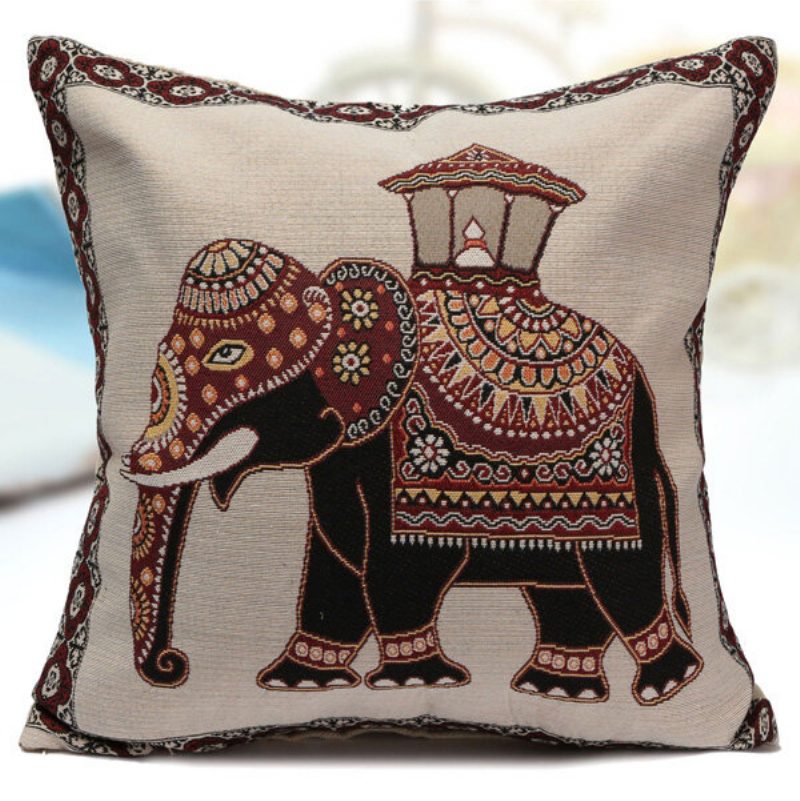 Vintage Elephant Jacquard Tyynyliinat Tyynynpäälliset Kodin Sohvan Auton Sisustus