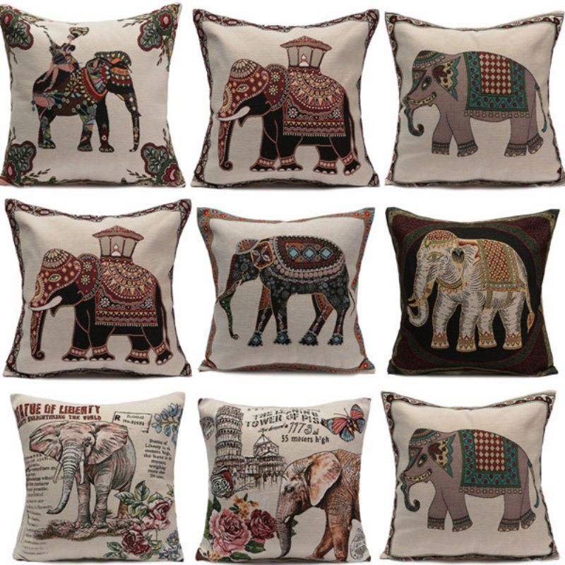 Vintage Elephant Jacquard Tyynyliinat Tyynynpäälliset Kodin Sohvan Auton Sisustus