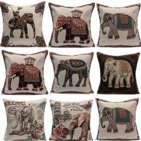 Vintage Elephant Jacquard Tyynyliinat Tyynynpäälliset Kodin Sohvan Auton Sisustus