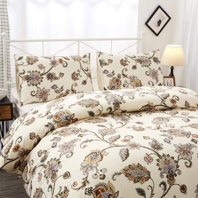 Ylellinen Damask Paisley Vuodevaatteet Setti 3 Kpl Barokki Kukkainen Pussilakanasetti Kermanvärinen Hypoallergeeninen Ihoystävällinen Alastomaan Uneen