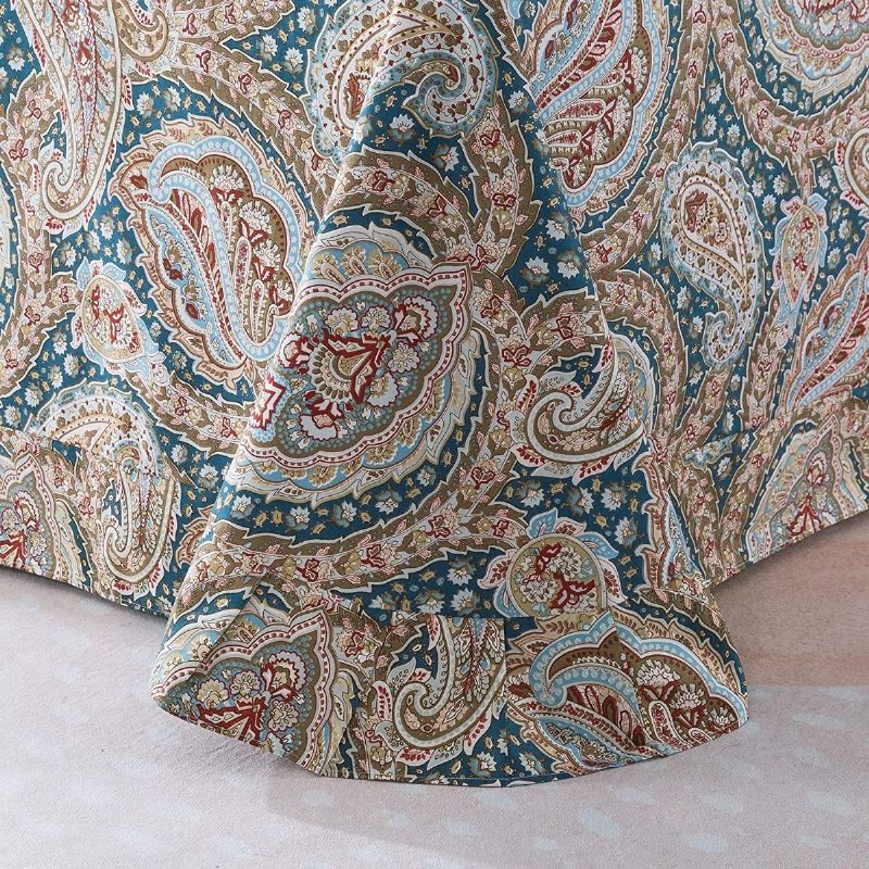 Ylellinen Paisley 4 Kpl Lakanat Setti Tyylikäs Sininen Ja Kulta Kukkainen Maalaistalon Vuodevaatteet Elegent Blue 100 % Puuvillaa Superpehmeä Syvällä Taskulla Varustettu Lakana