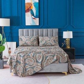 Ylellinen Paisley 4 Kpl Lakanat Setti Tyylikäs Sininen Ja Kulta Kukkainen Maalaistalon Vuodevaatteet Elegent Blue 100 % Puuvillaa Superpehmeä Syvällä Taskulla Varustettu Lakana