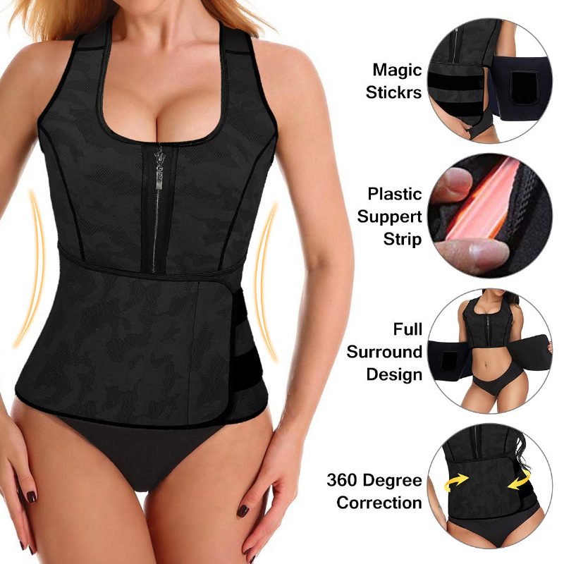 Naisten Sweat Saunapuku Body Shaper Miesten Liivi Thermo Neopreeni Trainer Liukuttava Vyötärö Vyö Verryttelypuku Musta