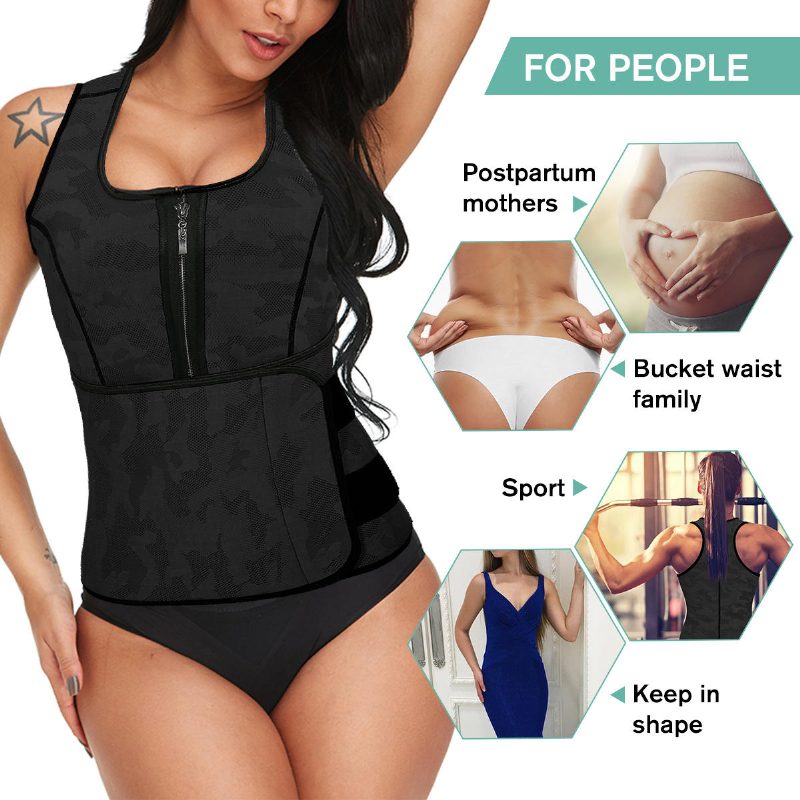 Naisten Sweat Saunapuku Body Shaper Miesten Liivi Thermo Neopreeni Trainer Liukuttava Vyötärö Vyö Verryttelypuku Musta