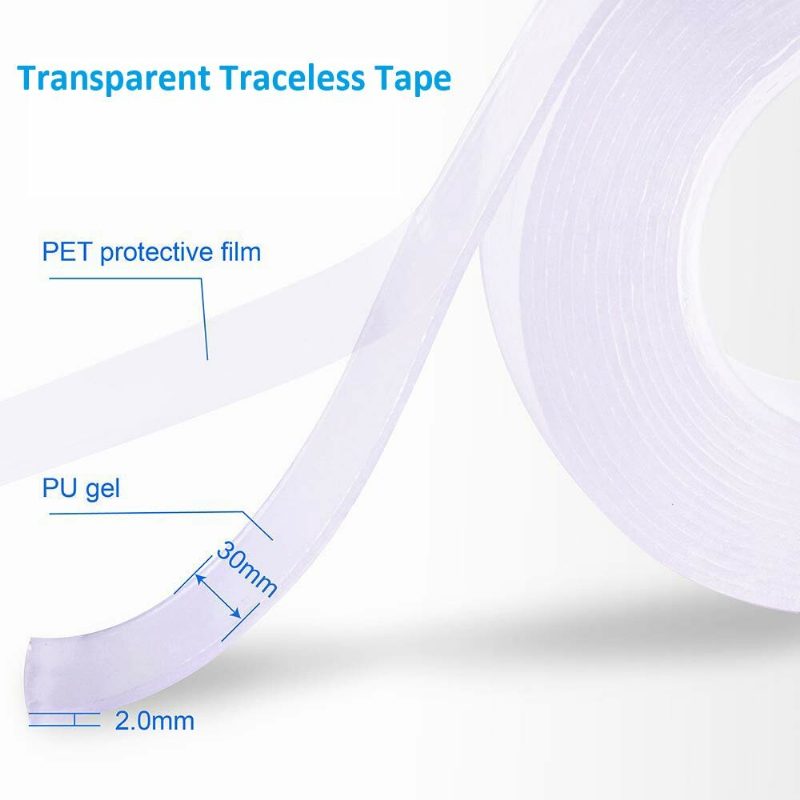 5m Läpinäkyvä Kaksipuolinen Nano-pu-geeliteippi Liukastumista Estävä Kiinteä Liima 30 mm