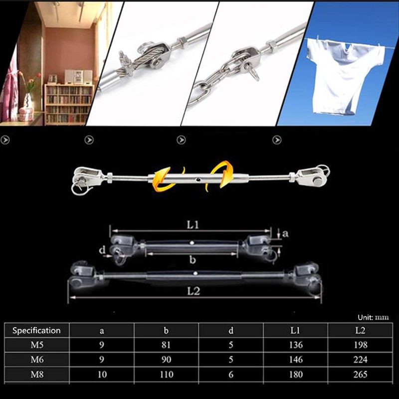 M5 M6 M8 Jaw & Jaw Turnbuckle 316 Ruostumattomasta Teräksestä Umpirunkoinen Takilaruuvi Veneveneille