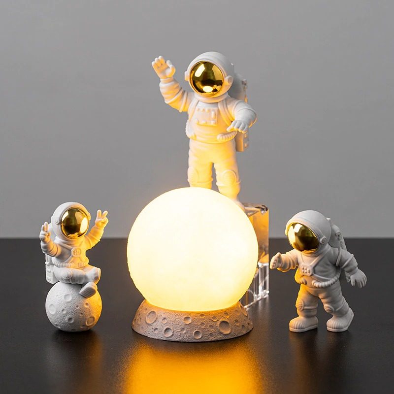 Astronautti Ja Moon Resin Decor -toimintahahmot