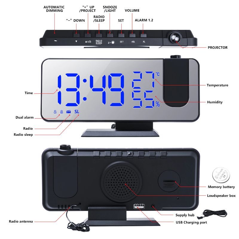 Herätyskello Led Fm Radio Digital Smart Blue