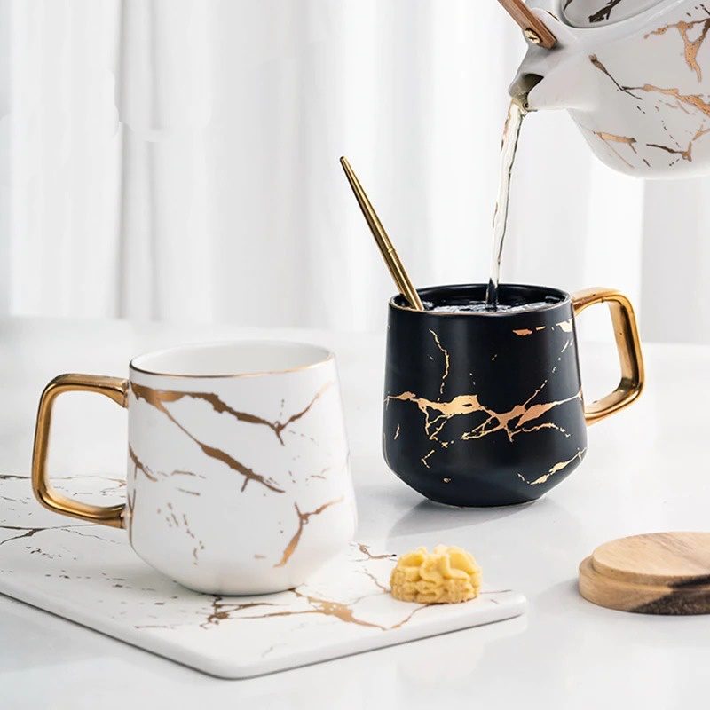 Kahvikupit Nordic Marble Luxury Mukit Astialla Ja Lusikalla