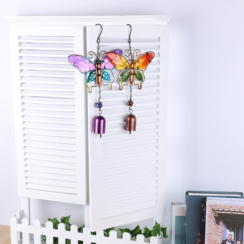 Metalli Butterfly Wind Chime Lasi Maalatut Koristeet Tuulikello Riipukset