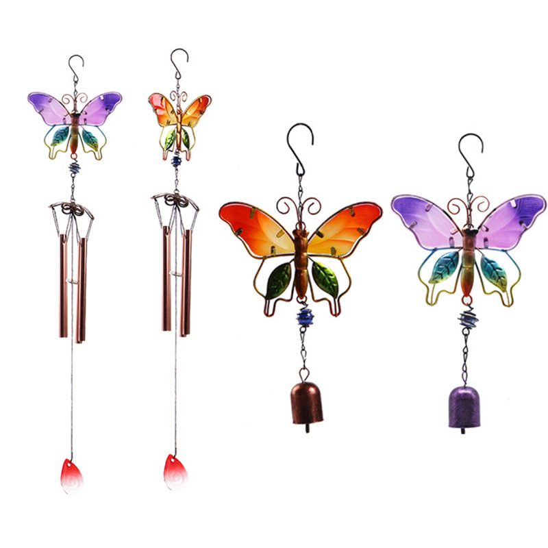 Metalli Butterfly Wind Chime Lasi Maalatut Koristeet Tuulikello Riipukset