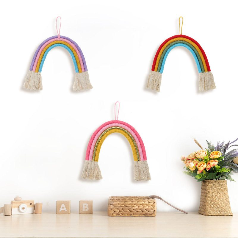 Nordic Style Verho Tupsu Rainbow Seinään Ripustettava Ornamentti Puuvillakuorikoristeet