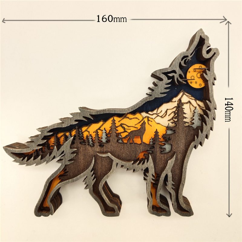 Puinen Wolf Ornament Led-valot 3d-veisto