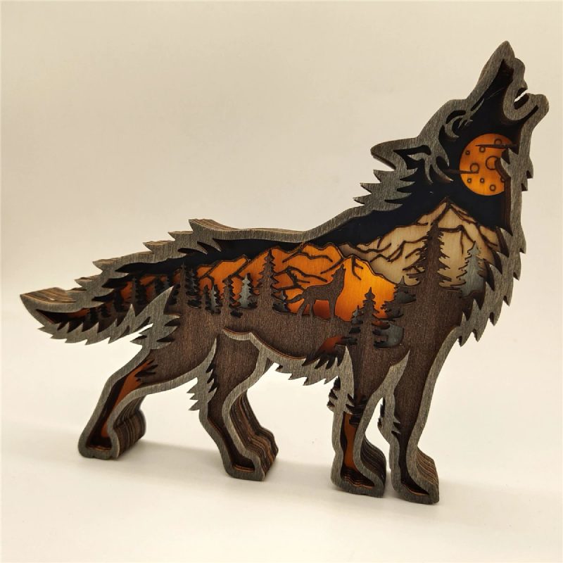 Puinen Wolf Ornament Led-valot 3d-veisto