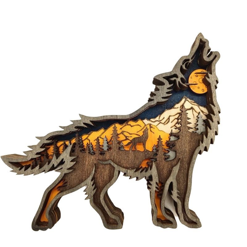 Puinen Wolf Ornament Led-valot 3d-veisto