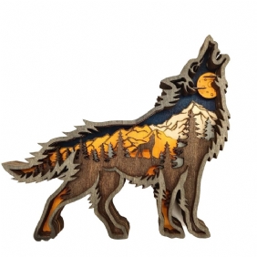 Puinen Wolf Ornament Led-valot 3d-veisto