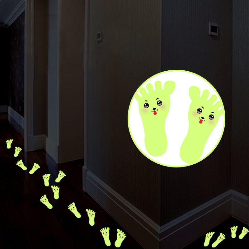 1 Pari Söpöä Sarjakuvaa Little Feet Fluoresoivia Seinätarroja Creative Diy Portaiden Lattian Valoteippi