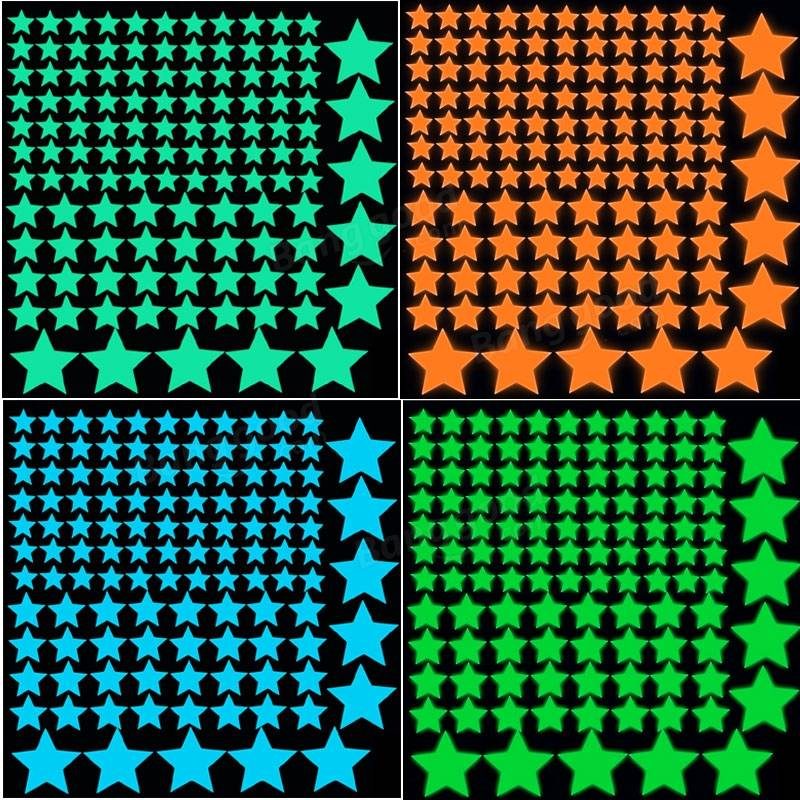 25 Kpl Fluorescent Glow Star Seinätarra Hehkuva S M L Värikkäät Seinätarrat Kodin Seinän Sisustus