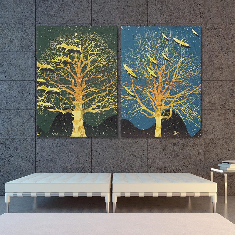 2kpl Modern Tree Canvas Print Maalauksia Seinätaide Kehystämätön Kuva Kodin Sisustus