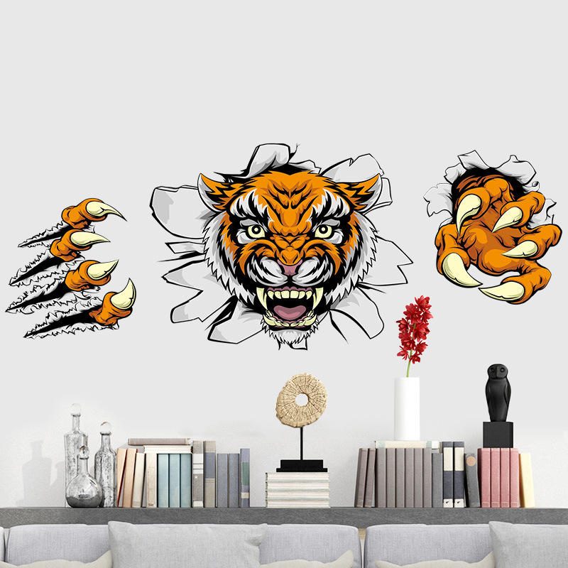 Creative Company Toimistokoristeet Seinätarrat Dominoiva 3d Tiger Broken Wall 30* 90cm