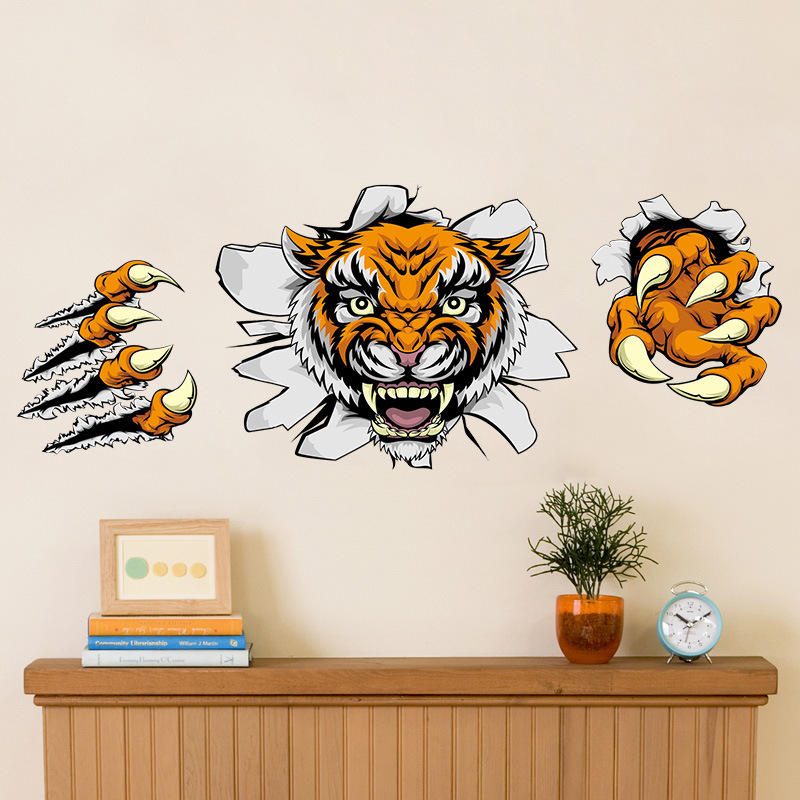 Creative Company Toimistokoristeet Seinätarrat Dominoiva 3d Tiger Broken Wall 30* 90cm