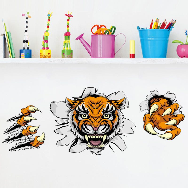 Creative Company Toimistokoristeet Seinätarrat Dominoiva 3d Tiger Broken Wall 30* 90cm