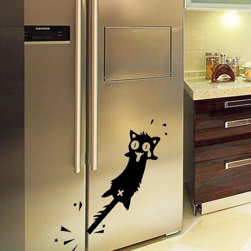 Honana Cartoon Clip To The Tail Of The Cat Seinätarra Kodin Sisustukseen Pvc Tarrat Ovet Ikkunat Autotarrat Musta Kissan Pattern Vinyyli Wall Art Keittiökaappiin Auton Oven Tee-se-itse-tarrat