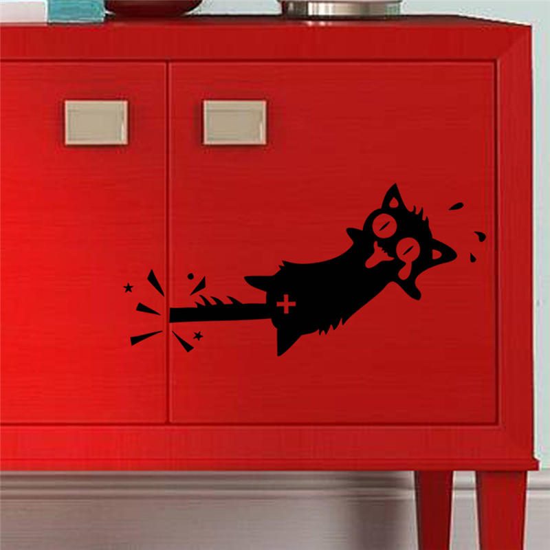 Honana Cartoon Clip To The Tail Of The Cat Seinätarra Kodin Sisustukseen Pvc Tarrat Ovet Ikkunat Autotarrat Musta Kissan Pattern Vinyyli Wall Art Keittiökaappiin Auton Oven Tee-se-itse-tarrat