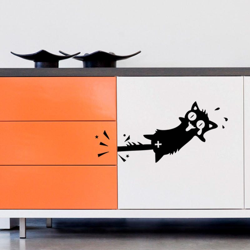 Honana Cartoon Clip To The Tail Of The Cat Seinätarra Kodin Sisustukseen Pvc Tarrat Ovet Ikkunat Autotarrat Musta Kissan Pattern Vinyyli Wall Art Keittiökaappiin Auton Oven Tee-se-itse-tarrat