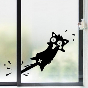 Honana Cartoon Clip To The Tail Of The Cat Seinätarra Kodin Sisustukseen Pvc Tarrat Ovet Ikkunat Autotarrat Musta Kissan Pattern Vinyyli Wall Art Keittiökaappiin Auton Oven Tee-se-itse-tarrat