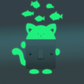 Honana Dx-139 Fluorescent Glow Cat Ajatteleva Kalakytkin Seinätarra Kodin Makuuhuoneen Sisustus