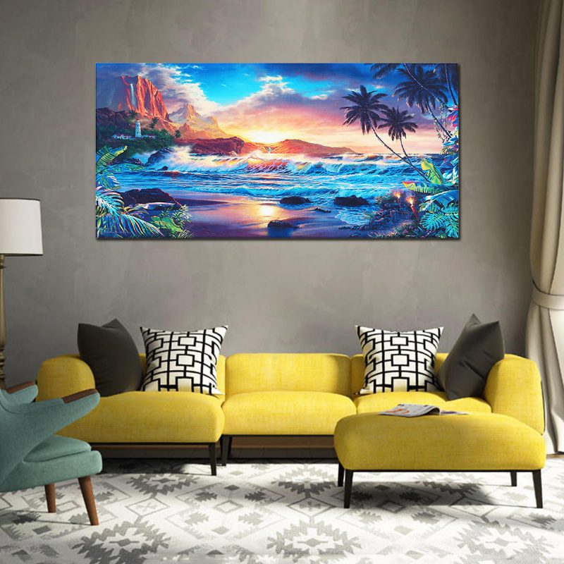 Kodinsisustus Canvas-maalaukset Seinätaide Moderni Auringonlaskun Maisema Beach Tree Gift