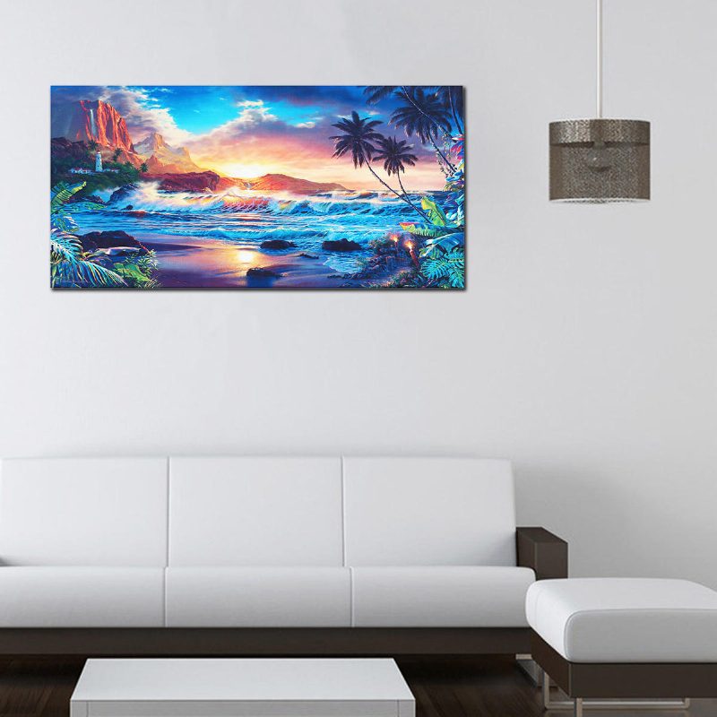 Kodinsisustus Canvas-maalaukset Seinätaide Moderni Auringonlaskun Maisema Beach Tree Gift