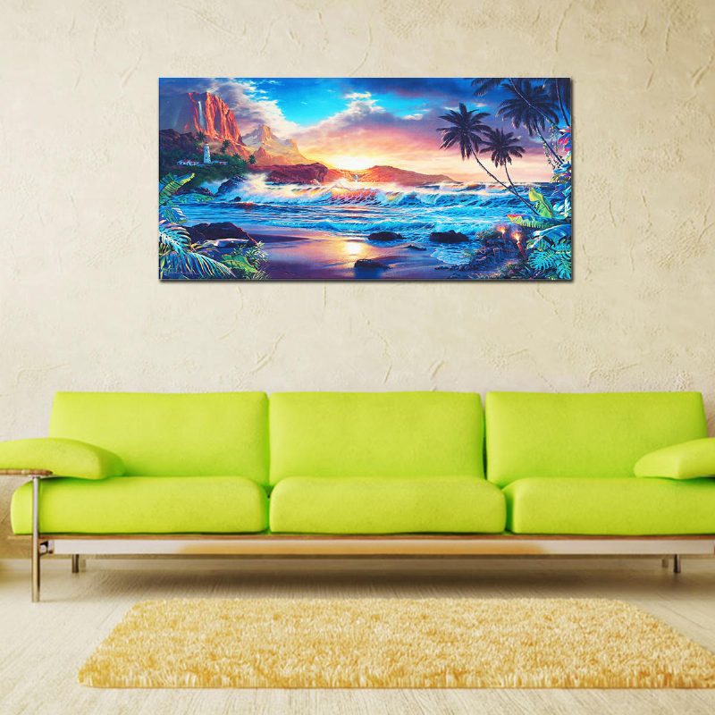 Kodinsisustus Canvas-maalaukset Seinätaide Moderni Auringonlaskun Maisema Beach Tree Gift