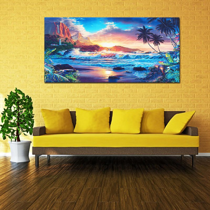 Kodinsisustus Canvas-maalaukset Seinätaide Moderni Auringonlaskun Maisema Beach Tree Gift