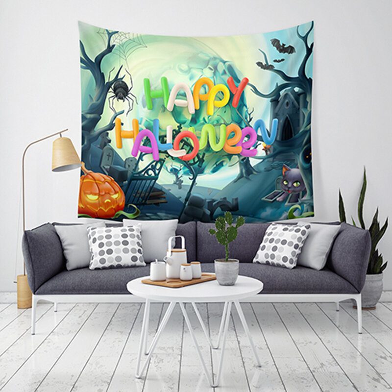 Lwg6 Halloween Tapestry Pumpkin Print Riippuva Wall Art Kodinsisustus Halloween-koristeet Kotiin