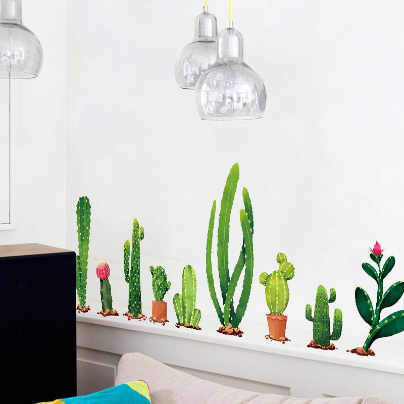 Miico Creative Cartoon Cactus Pvc Irrotettava Kotihuoneen Koristeellinen Seinäoven Koristetarra