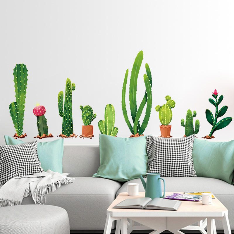 Miico Creative Cartoon Cactus Pvc Irrotettava Kotihuoneen Koristeellinen Seinäoven Koristetarra