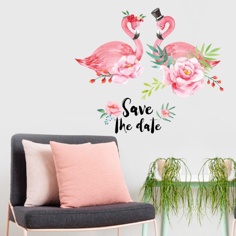 Miico Creative Pink Love Couple Flamingo Flower Pvc Irrotettava Kotihuoneen Koristeellinen Sisustustarra