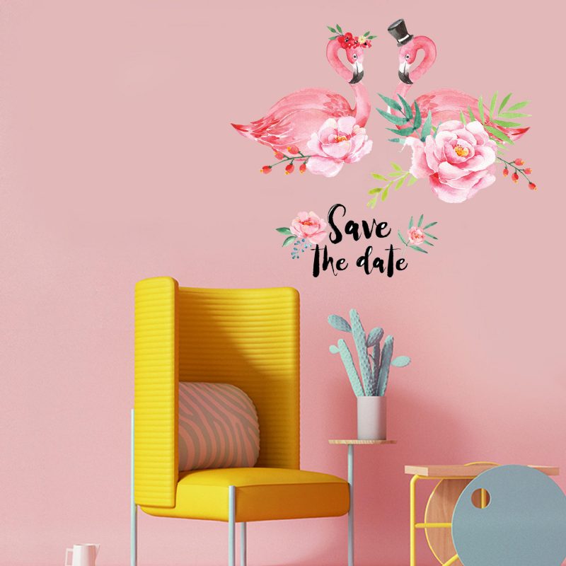 Miico Creative Pink Love Couple Flamingo Flower Pvc Irrotettava Kotihuoneen Koristeellinen Sisustustarra