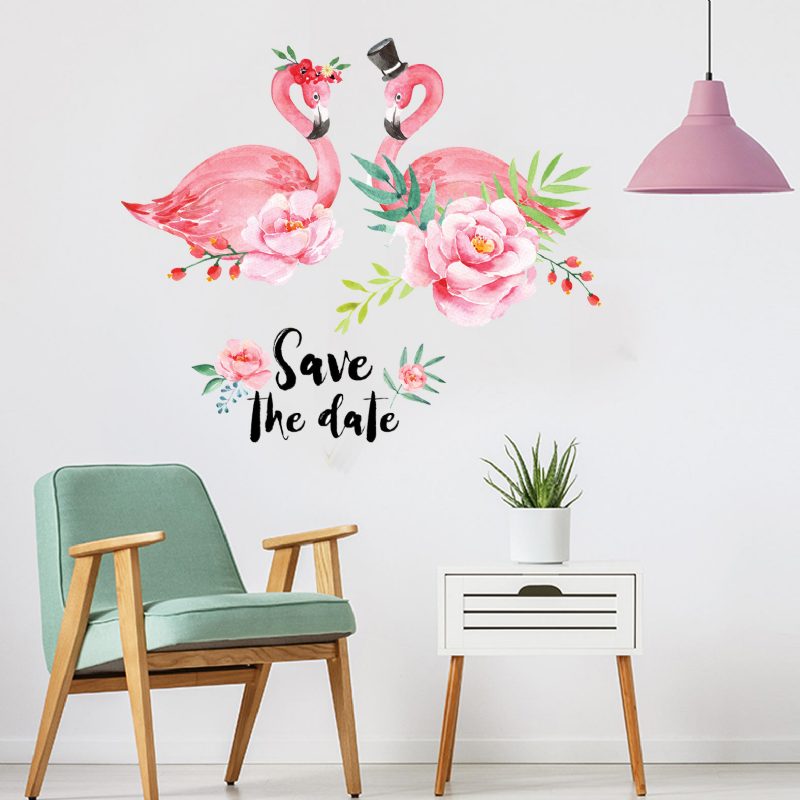 Miico Creative Pink Love Couple Flamingo Flower Pvc Irrotettava Kotihuoneen Koristeellinen Sisustustarra