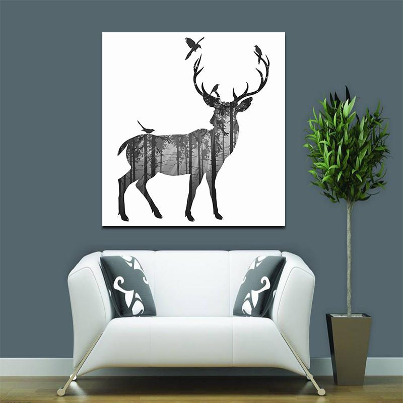 Miico Käsinmaalatut Öljymaalaukset Simple Style-c Side Face Deer Wall Art Kodinsisustusmaalaukset