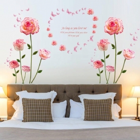 Miico Sk9337 Pink Rose Makuuhuoneen Ja Olohuoneen Seinätarra Koristetarrat Tee-se-itse-tarrat Kaappitarra