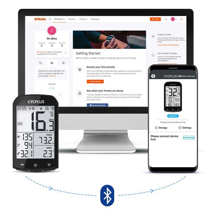 Cycplus M1 Gps Polkupyörätietokone Langaton Bluetooth 4.0 Ant+ Pyöräilynopeusmittari Vedenpitävä Lcd Taustavalo Polkupyörän Matkamittari Sekuntikello Pyörän Tarvikkeet Mtb-maantie-/kaupunkipyörälle