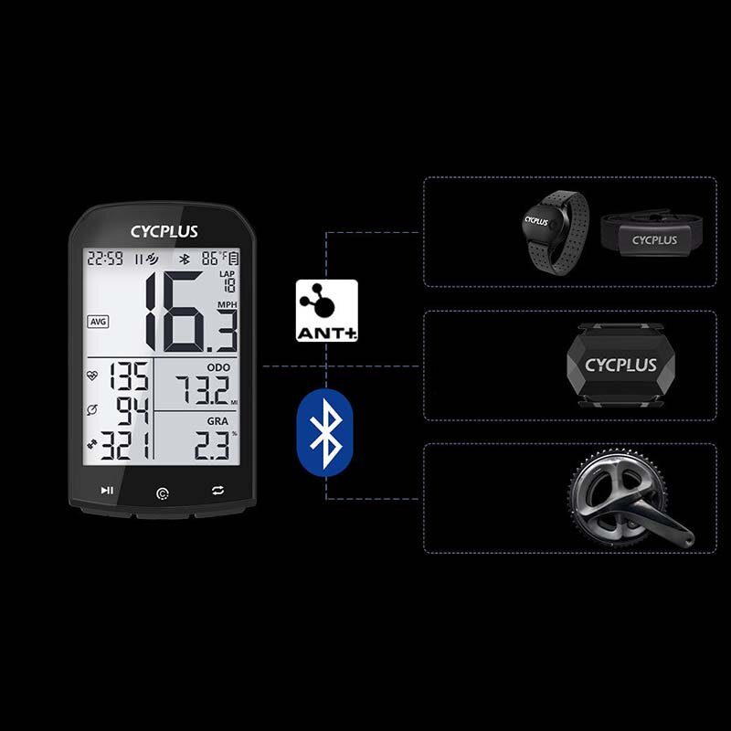 Cycplus M1 Gps Polkupyörätietokone Langaton Bluetooth 4.0 Ant+ Pyöräilynopeusmittari Vedenpitävä Lcd Taustavalo Polkupyörän Matkamittari Sekuntikello Pyörän Tarvikkeet Mtb-maantie-/kaupunkipyörälle