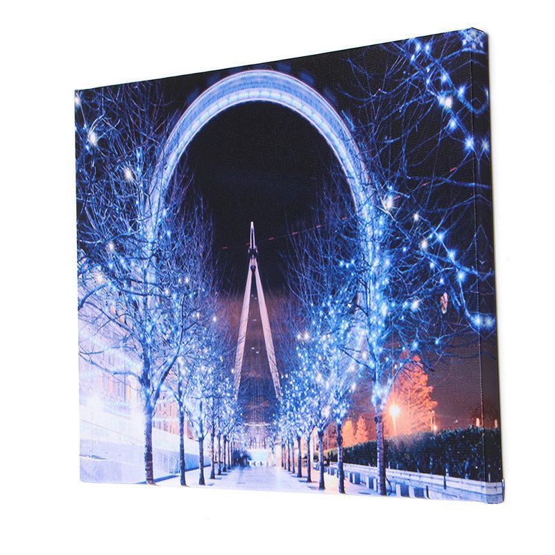 40 X 30 cm Ohjattava Led Christmas Snowy Street -maailmanpyöräkangastulostus Tapetti Art