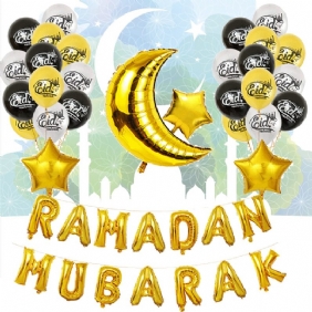 Eid Ramadan Mubarakin Kirjain Pentagram Moon Party Folio Ilmapallon Koristelusarja