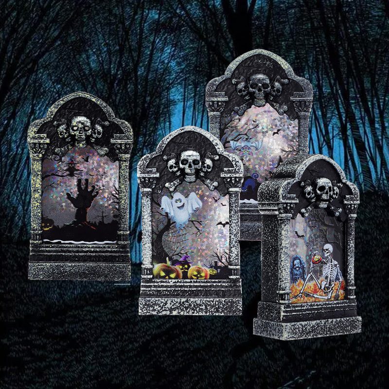 Halloween Led-valolamppu Skeleton Tombstone Castle Muovinen Rekvisiitta Party Lahja Decor Pöytävalaisin